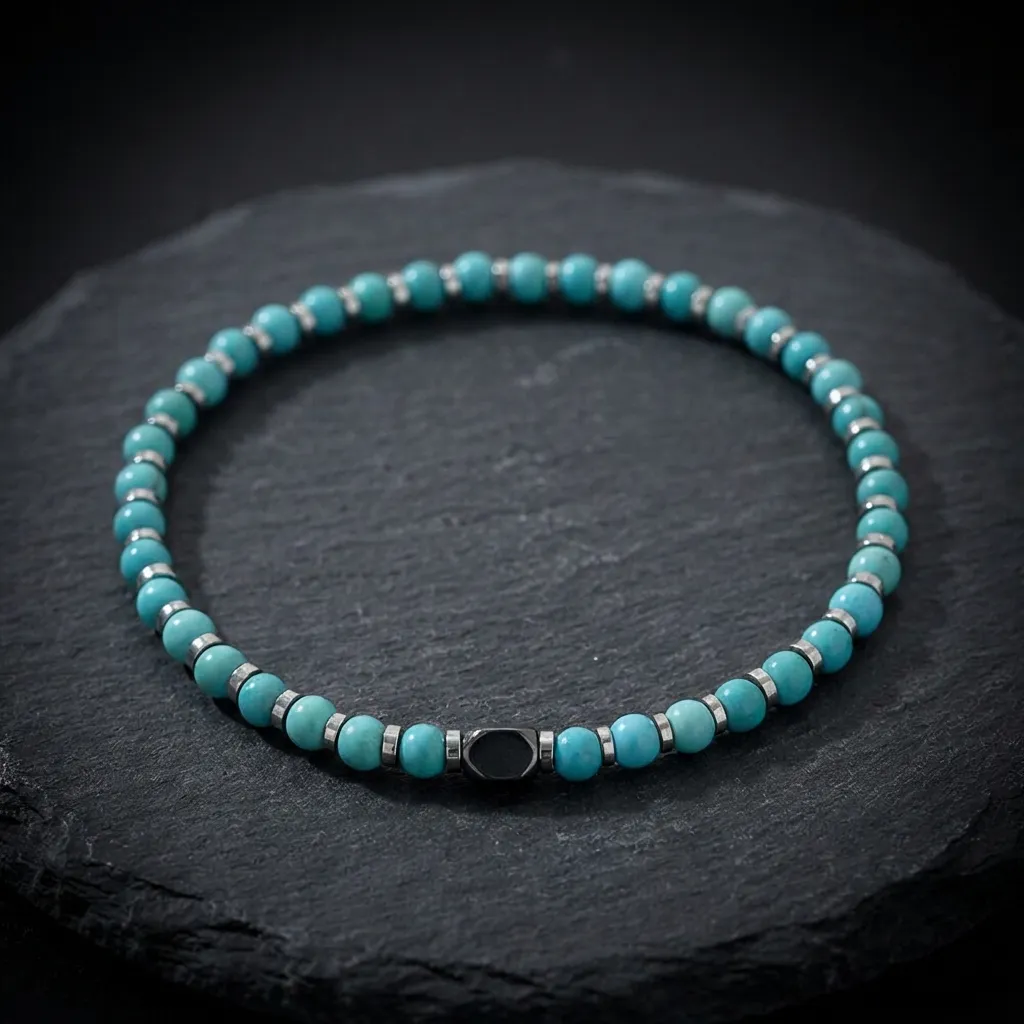 The Meridian: African Turquoise & Hematite Cylinder Bracelet African Turquoise & Hematite