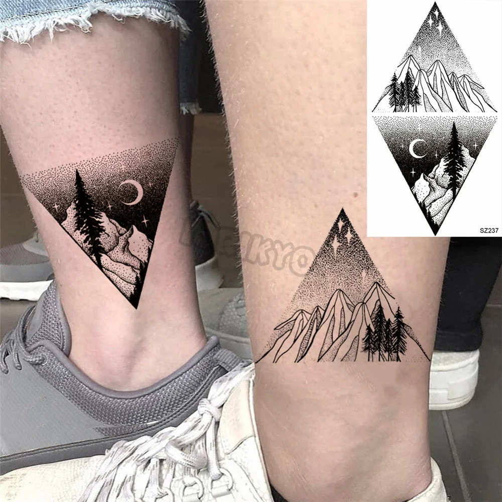 Black Dandelion With Creative Tattoos For Women Men Realistic Sea Wave Mountain Lavender Fake Tattoo Sticker Arm Leg Tatoos 3D