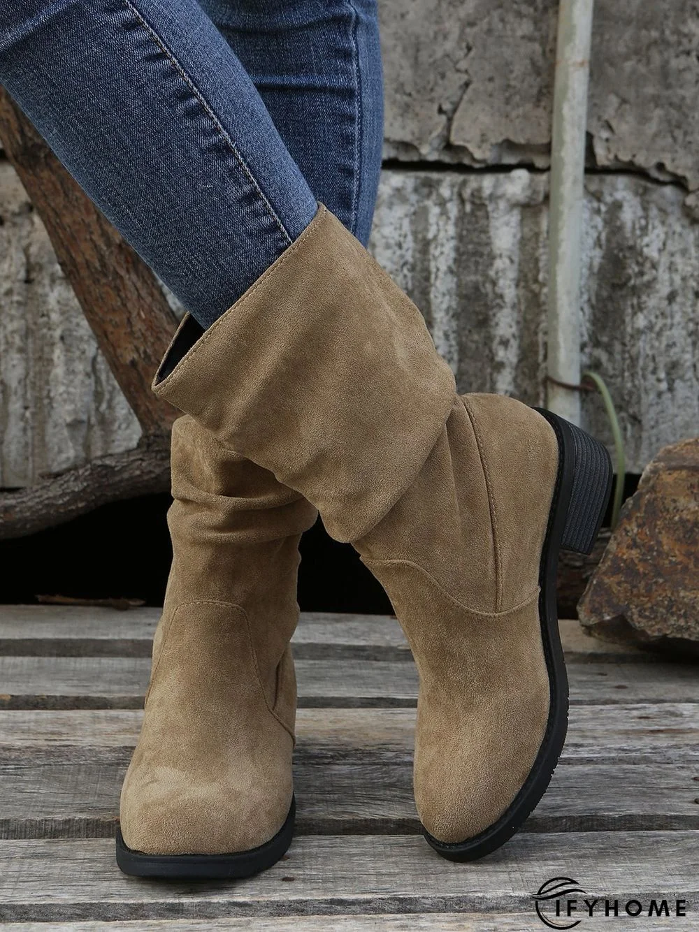 Faux Suede Slip On Slouchy Boots | IFYHOME