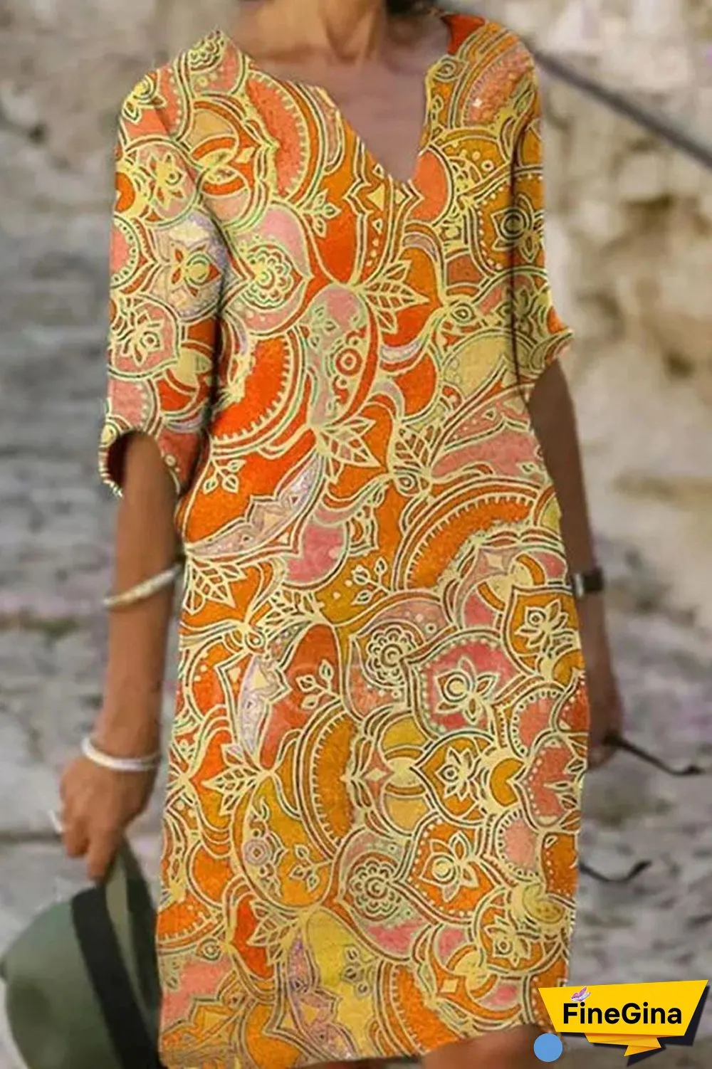 Half Sleeve V-Neck Floral Print Dress