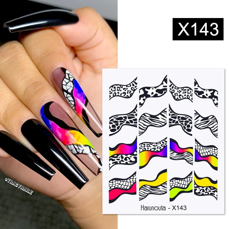 Harunouta Butterfly Flower Design Leaves Nail Water Decals Color Wave Geometric Line Charms Sliders Decoration Tips For Nail Art-Nail Inspo