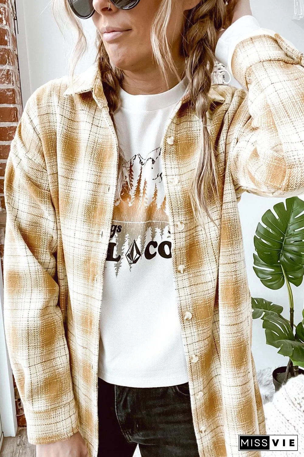 Turn Down Collar Plaid Shirt