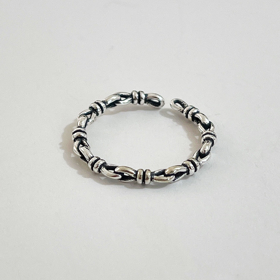 925 Sterling Silver Vintage Retro Circle Geometric Silver Electroplating Rings