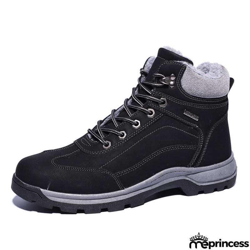 Mens Cozy Warm Lace-up Hiking Snow Boots