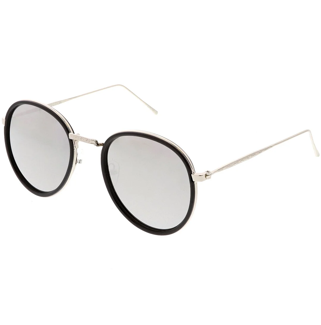 Modern Round glasses Engraved Slim Metal Arms  Color Mirrored Flat Lens 51mm