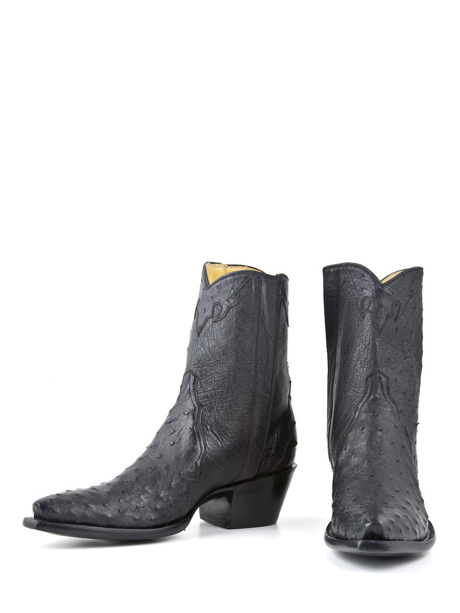 Black Ostrich Embossed Chunky Heel Snip Toe Cowgirl Boots for Women