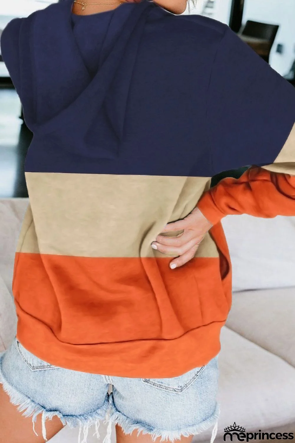 Zip Front Color Block Splicing Drawstring Hoodie