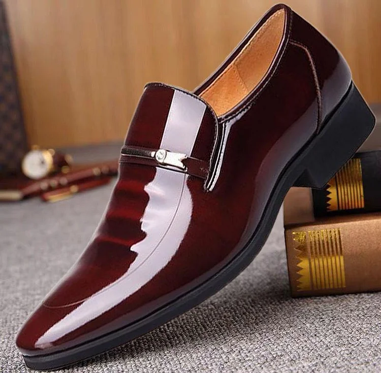 Leather Shoes Men's Youth Business Casual Push Set Foot Shoes Patent Skin Shoe Black Student Korean Wedding Shoes