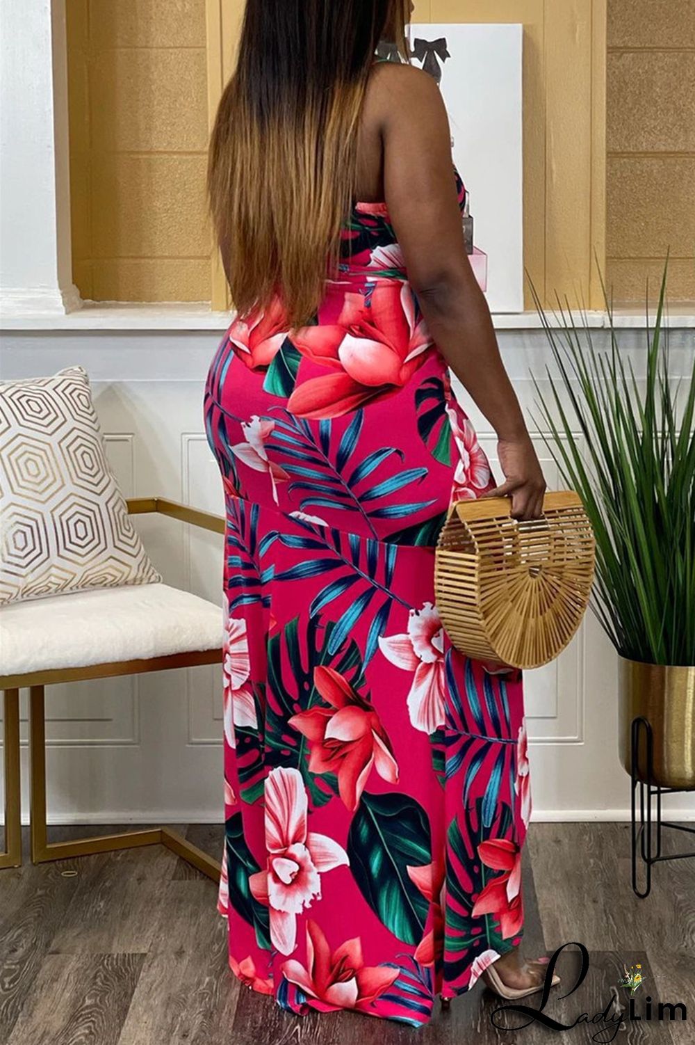 Green Sexy Casual Print Bandage Backless V Neck Sling Dress