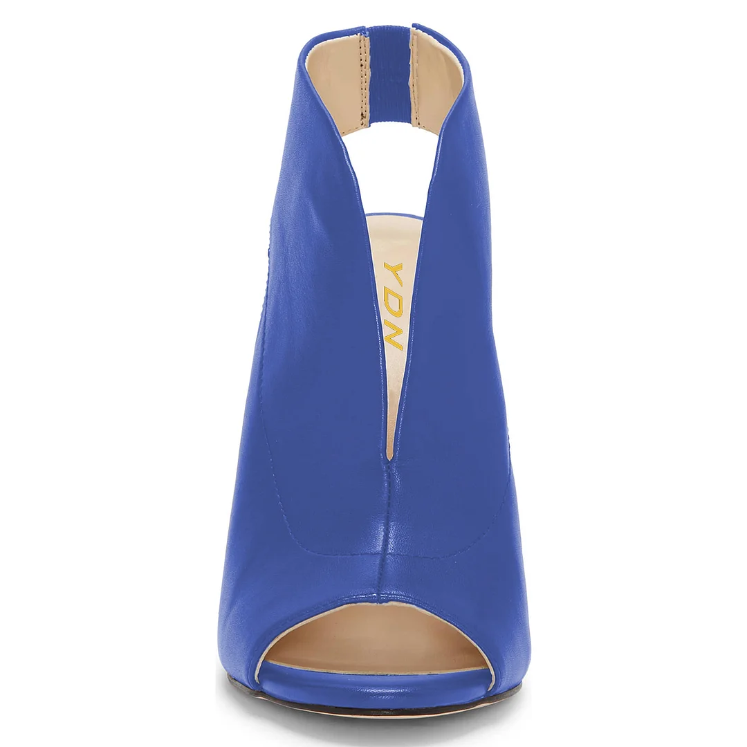 Blue Vegan Leather Slingback Shoes Peep Toe High Heels Sandals