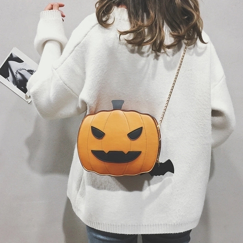 Halloween Women’S Small PU Leather Pumpkin Streetwear Zipper Chain Bag