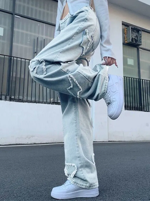 Patch Detail Light Wash Boyfriend Jeans