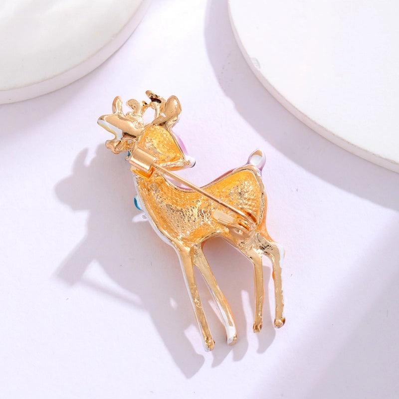 Cute Pin Deer Alloy Enamel Plating Inlay Rhinestones Unisex Brooches
