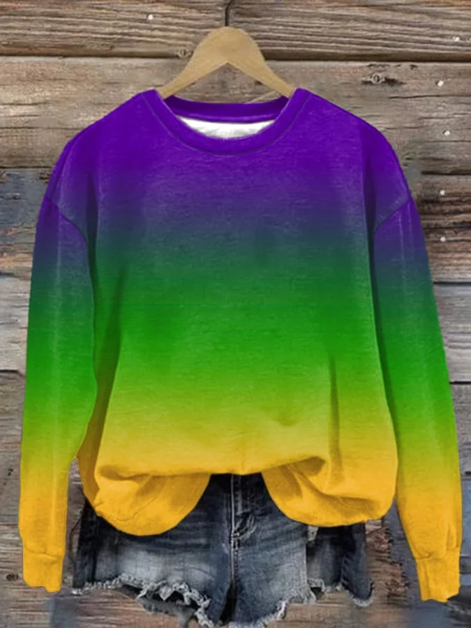 Classic Mardi Gras Purple Green And Gold Gradient Print Sweatshirt