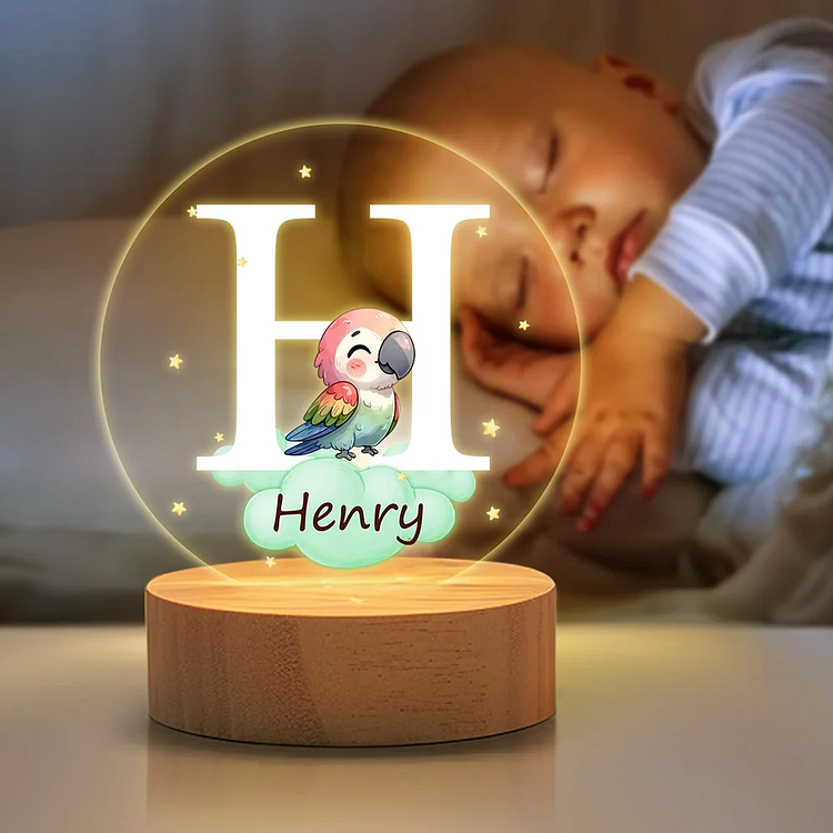 Personalized Fantasy Star Cloud Cute Forest Animal Initial Name LED Night Light with Wooden Base Nursery Decor Birthday Baby Shower Gift for Kids