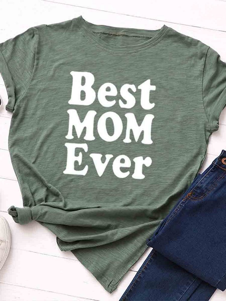 Bestdealfriday Best Mom Ever Graphic Loose Round Neck Cotton Short Sleeve Tee