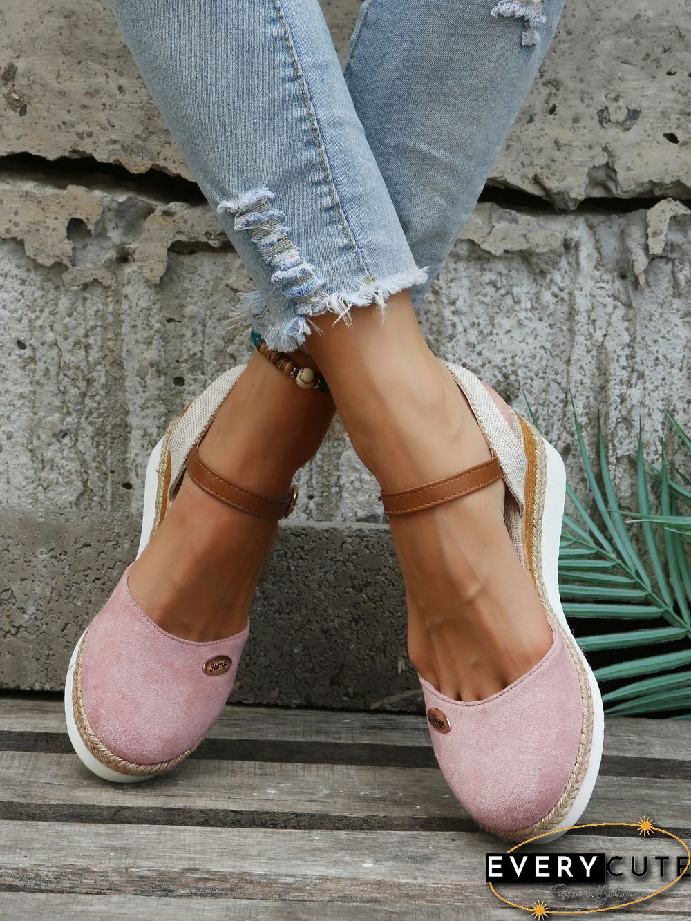 Women Color Block Summer Vacation Braided Non-Slip Block Heel Espadrille Sandals Adjustable Buckle EVA Wedges&Flatform