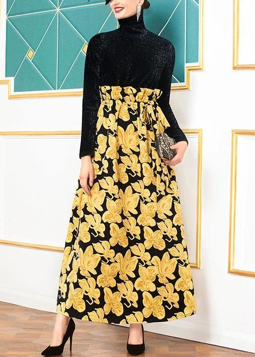 Beautiful high neck cotton winter tunics for women Inspiration black patchwork cotton Dress