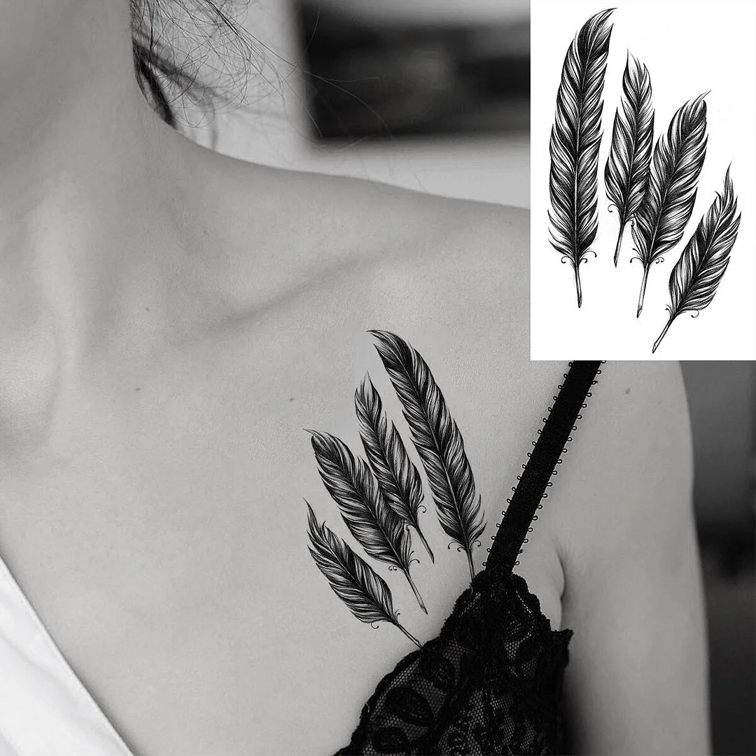 Black Feather Neck Temporary Tattoos For Women Adult Dream Catcher Wings Realistic Fake Tattoo Waterproof Body Art Tatoos Decal