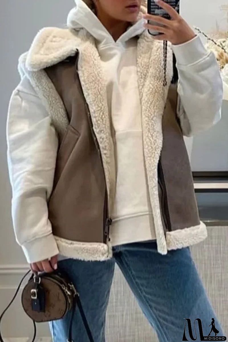 MidiSono - Casual Solid Patchwork Turndown Collar Tops