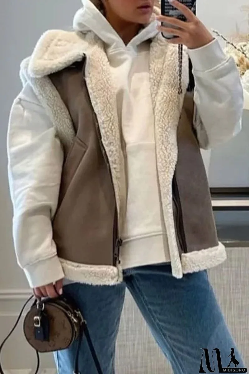 MidiSono - Casual Solid Patchwork Turndown Collar Tops