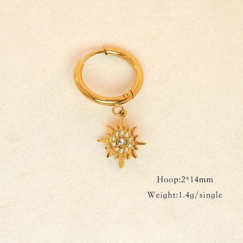 1 Pair Minimalist Cross Devil’s Eye Moon 304 Stainless Steel Drop Earrings