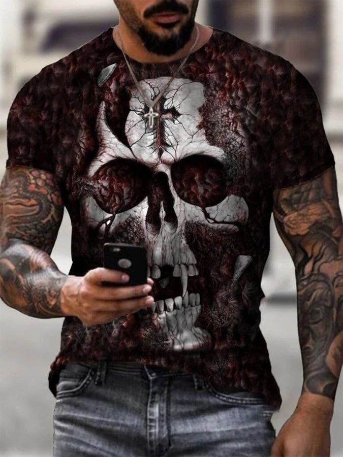 Mens Designer Cross Head Art Print T-Shirt
