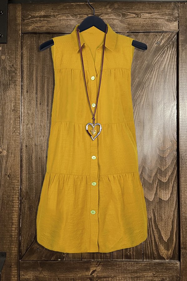 Casual Solid Color Sleeveless Shirt Collar Dress