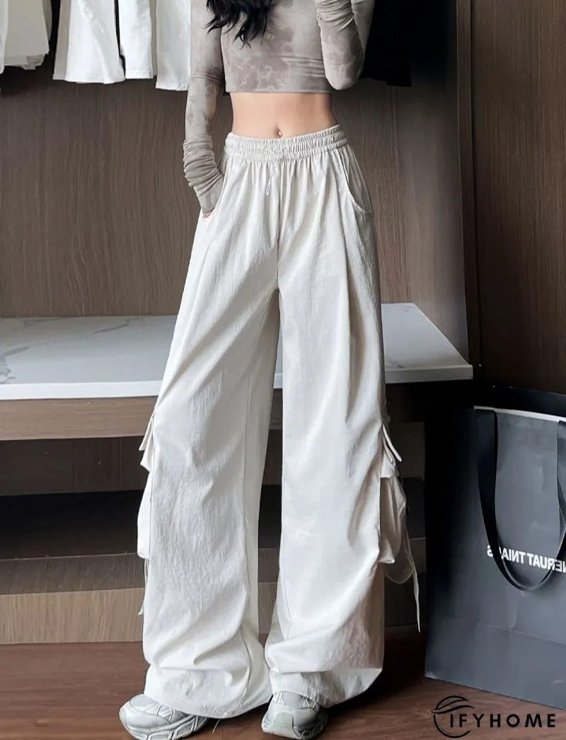 Drawstring Waist Flap Pockets Cargo Pants, Casual & Versatile High Waist Pants For Spring & Summer, Women's Clothing | IFYHOME