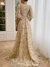 Warm Ivory Champagne Modest Formal Gown Floral Embroidery A Line Floor Length Maxi Prom Dress Modest O Neck Cottagecore Whimsical Ethereal Fairy