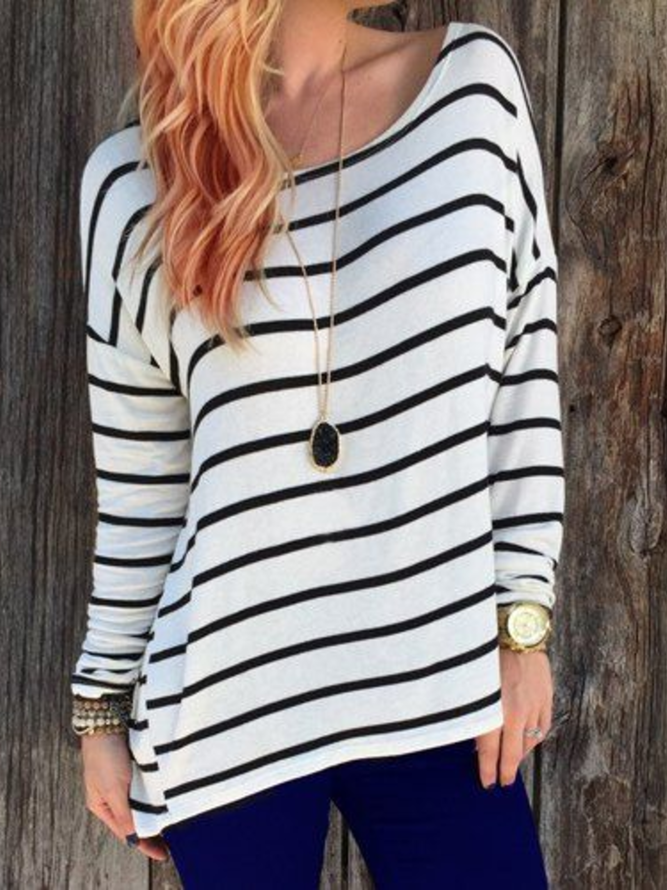 Striped Cotton-Blend Casual Shirts & Tops
