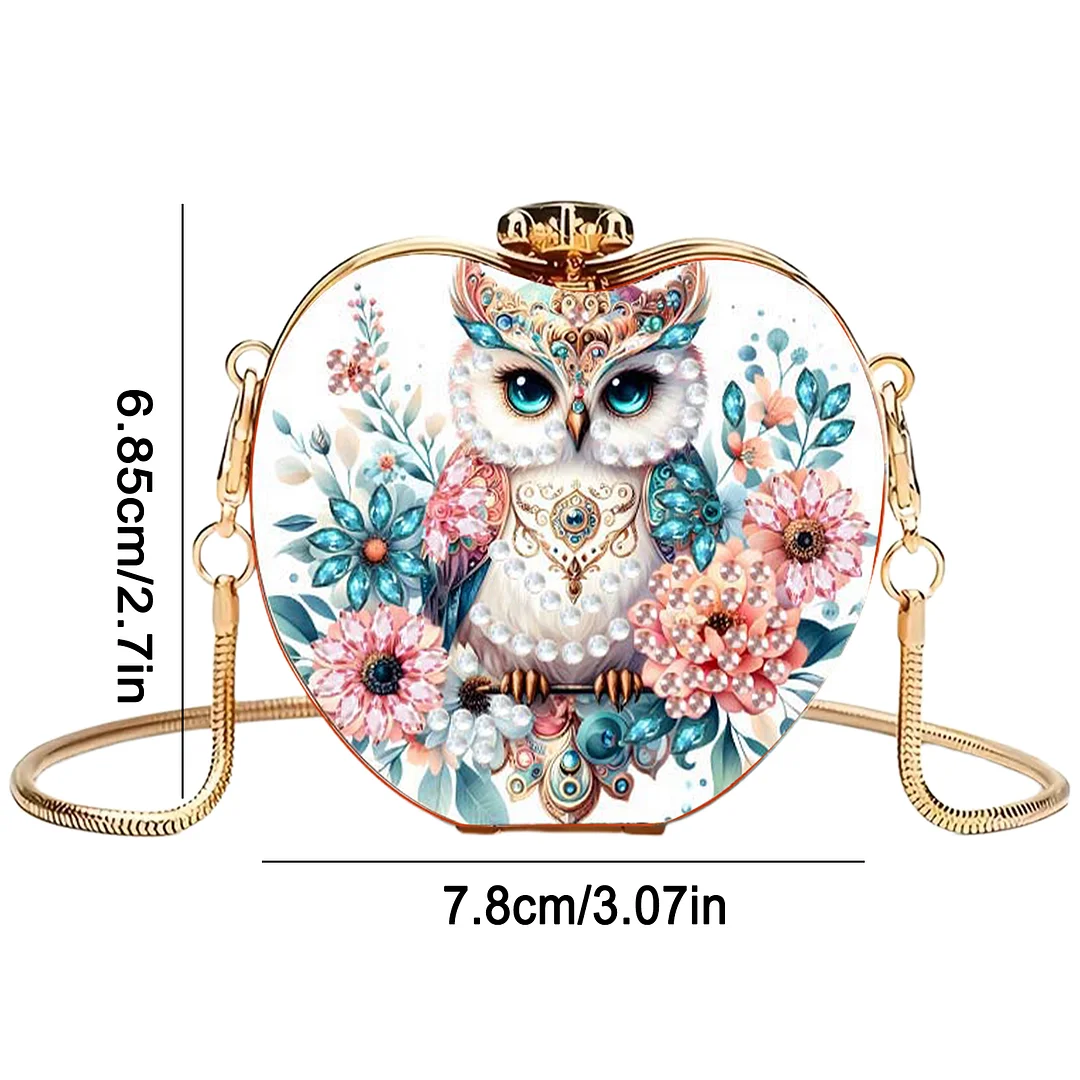Owls and Flowers DIY Acrylic Love Diamond Art Painting Card Case Wallet with Chain Small Diamond Painting Crossbody Bag for Adults Women Girls Gift