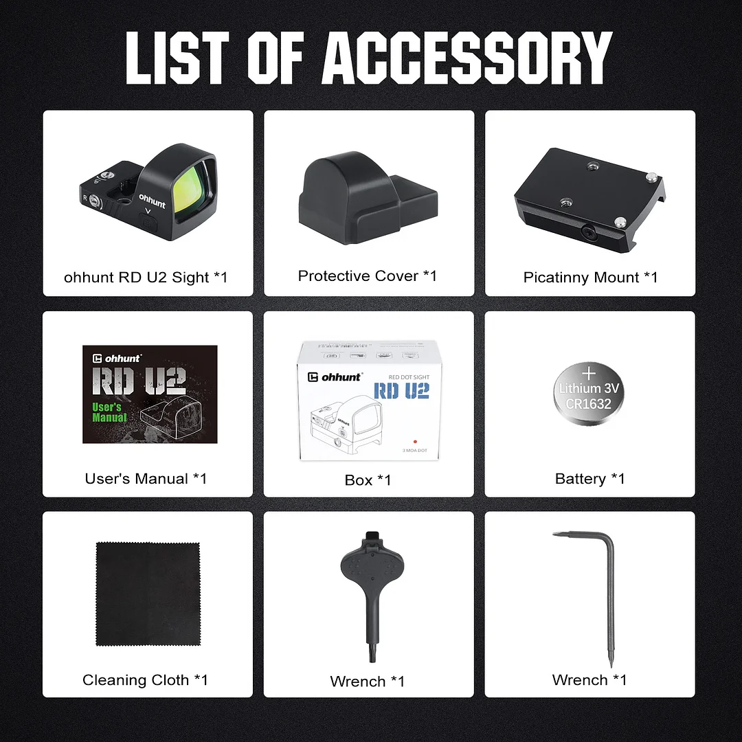 ohhunt® 1x24x20mm Red Dot Sight 3 MOA Reflex Sight Pistol Red Dot Scope with 21mm Picatinny Rail Mounts 10 Brightness Settings Shake Awake IPX67 Waterproof