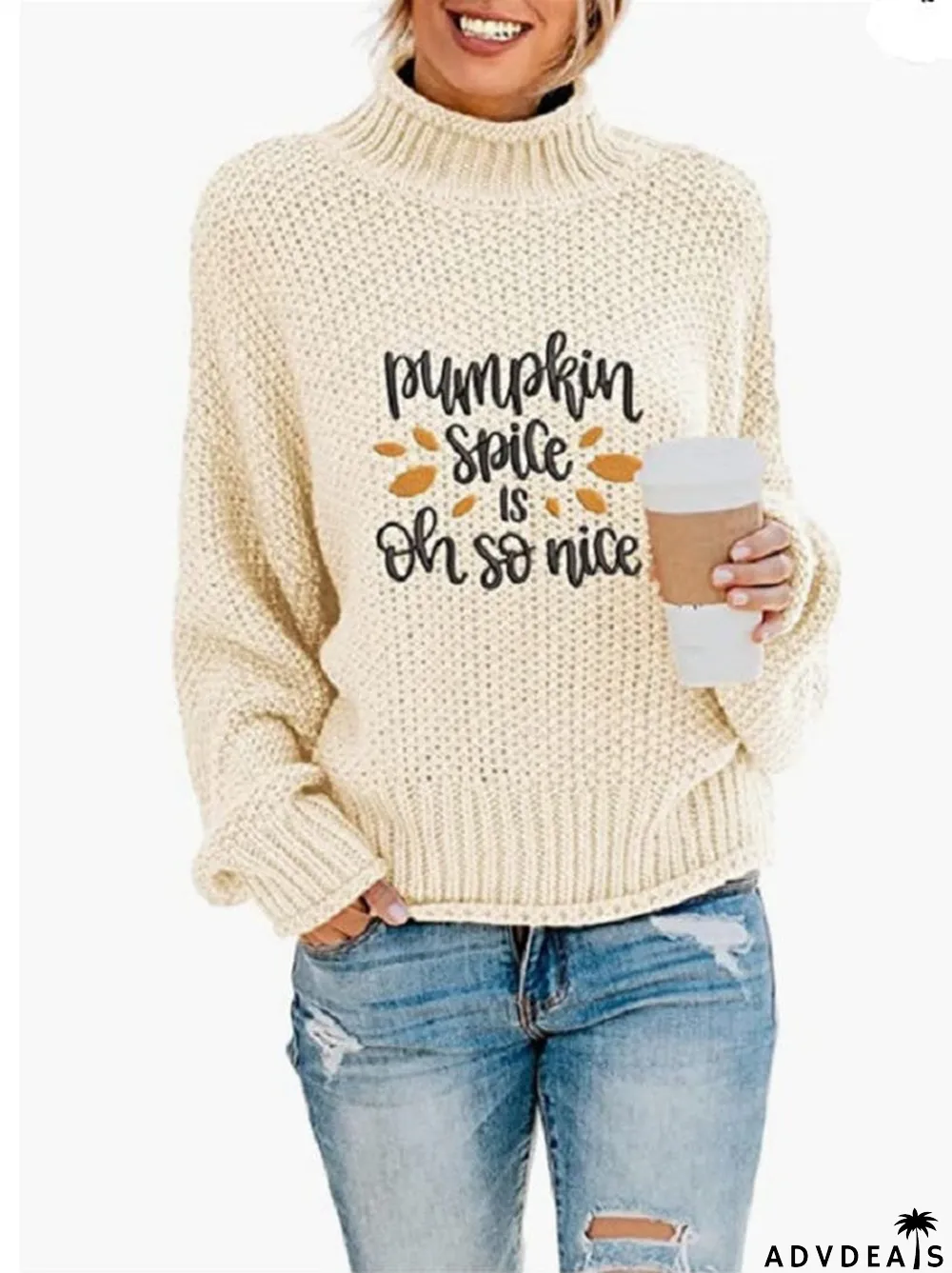 Women Long Sleeve Turtle Neck Printed Sweaters