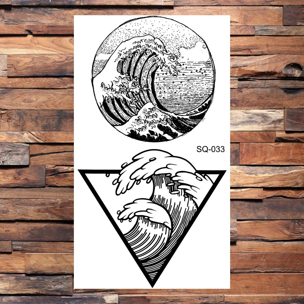 Pencil Sketch Dolphin Wave Temporary Tattoos For Women Adults Mountain Whale Pine Tree Fake Tattoo Sticker Body Arm Tatoos DIY