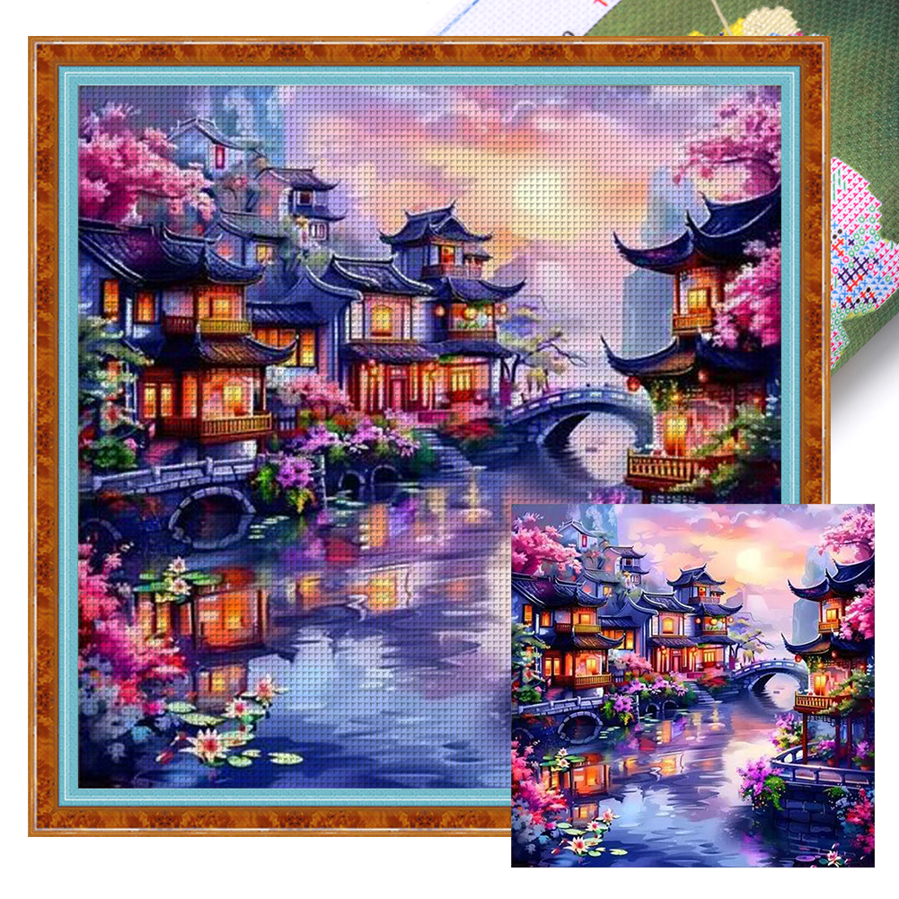 Jiangnan Water Village Full 11CT Pre-stamped Canvas(50*50cm) Cross Stitch