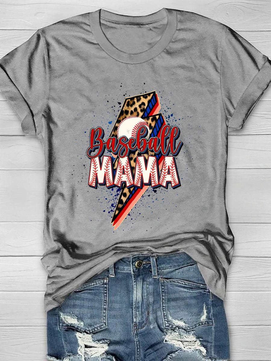 Baseball Mama Print Short Sleeve T-Shirt