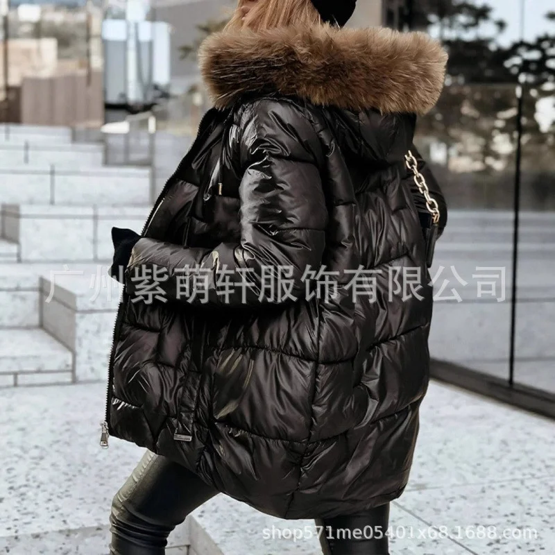 Nigikala Nigikala Thicker Pike Cotton Clothes Winter Warm Hood Can Be Detachable Large Wool Collar Long-Shaped Cotton Clothes Women