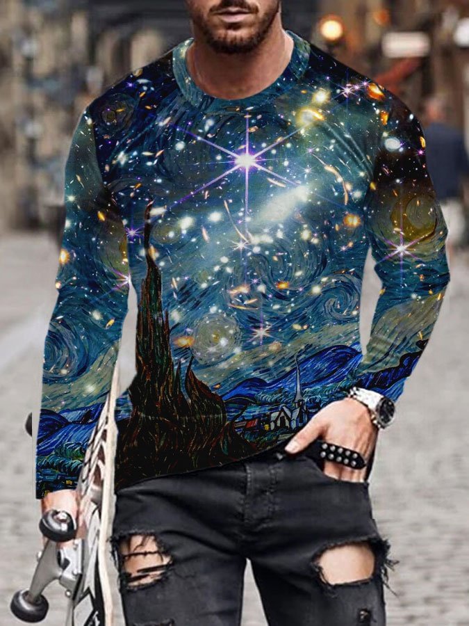 Men's Art Star Print Long Sleeve T-Shirt