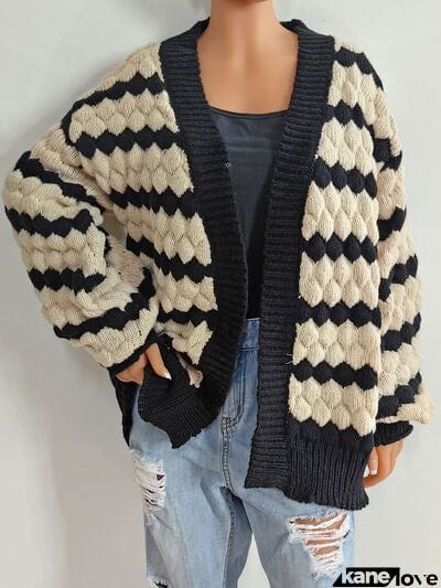 Striped Contrast Open Front Long Sleeve Cardigan
