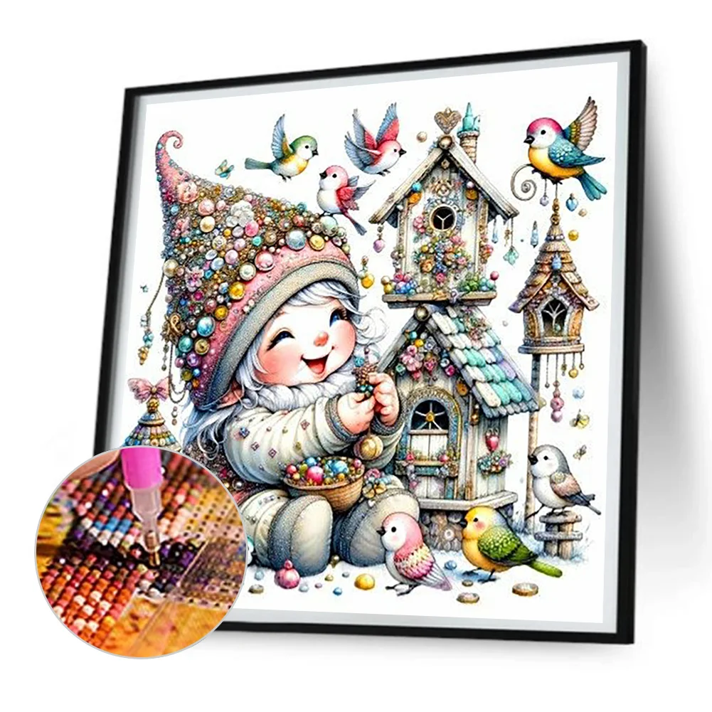 Diamond Painting - Full Round Drill - Cute Gnome Bird Nest(Canvas|30*30cm)