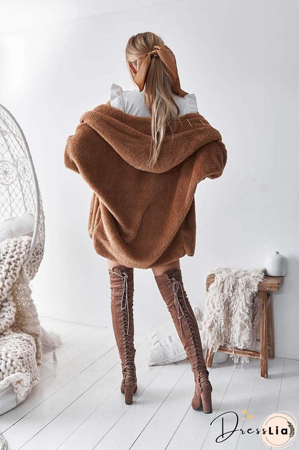 Long Sleeve Plain Hooded Sweater