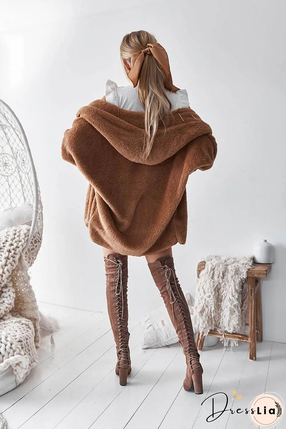 Long Sleeve Plain Hooded Sweater