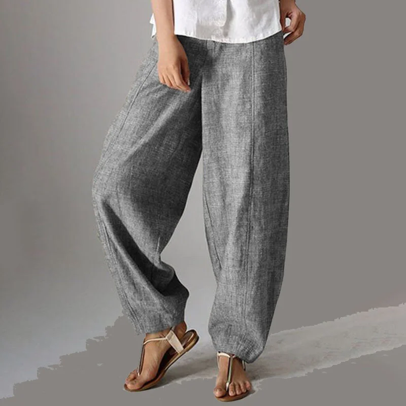 Solid color high waist loose linen casual pants