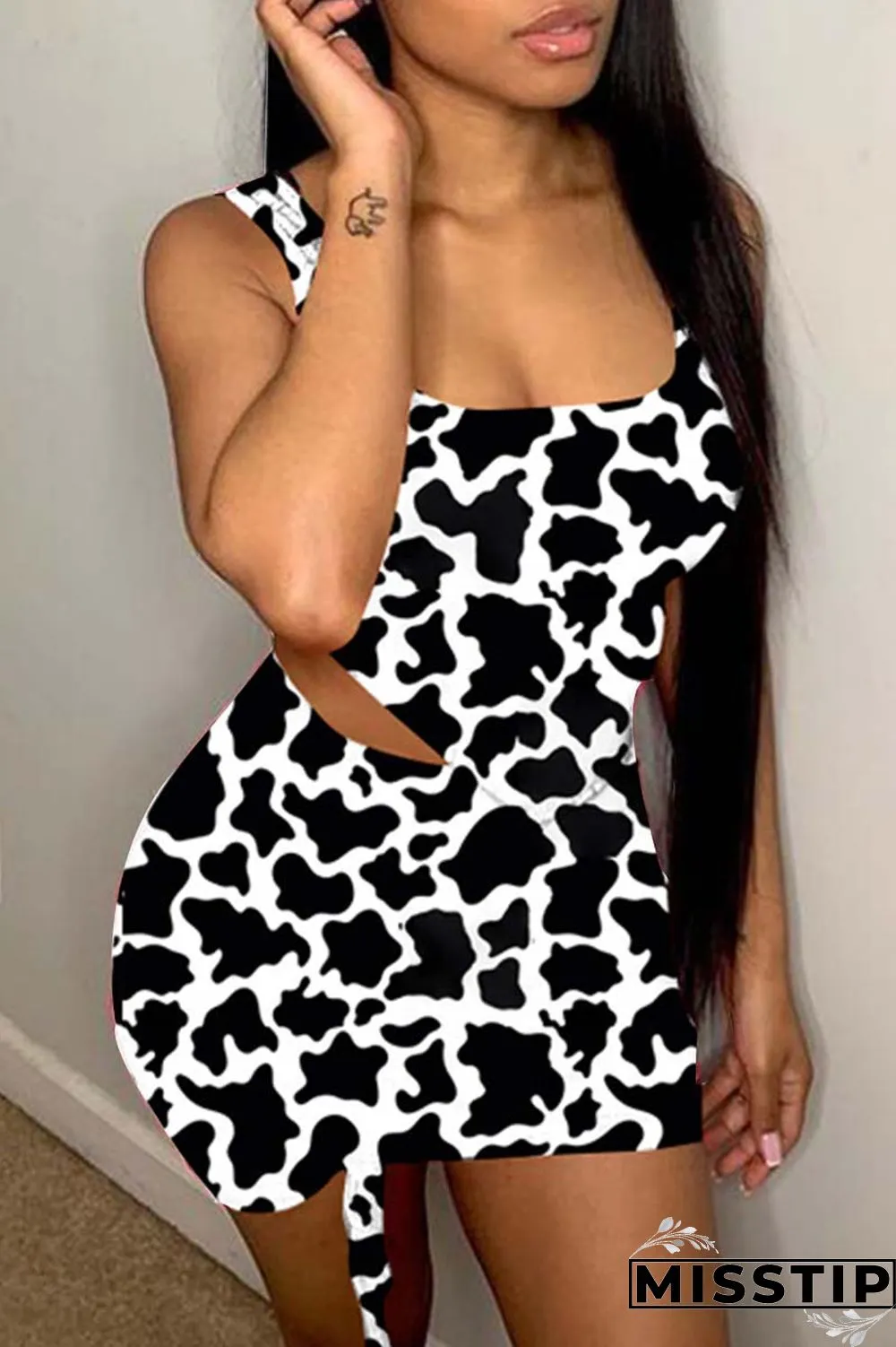 Blue Sexy Casual Print Asymmetrical Square Collar Sleeveless Two Pieces
