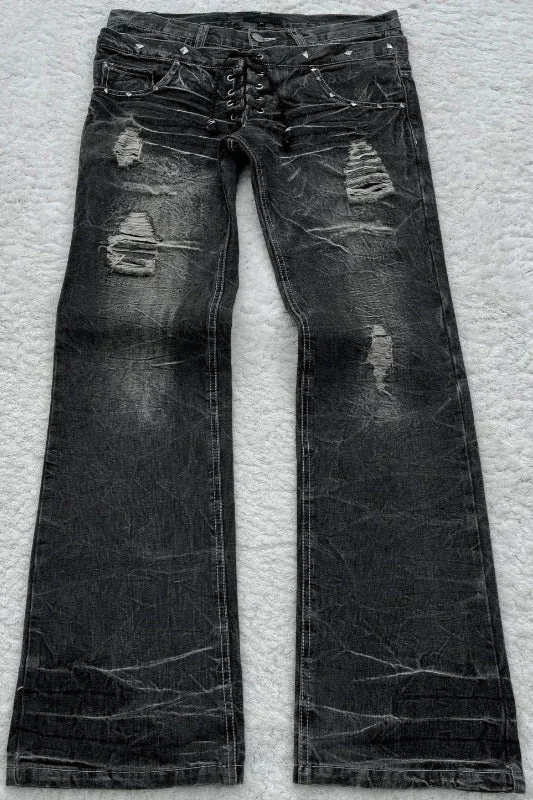 Retro Double Waist Lace-Up Flare Pants