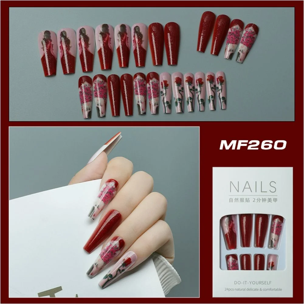 24Pc Extra Long Abstract Pattern Ballerina False Nails Detachable Coffin Fake Nails with glue Full Cover Nail Tips Press On Nail