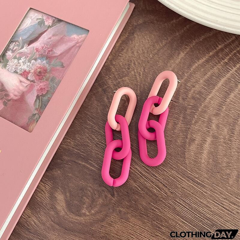 Women Fashion Geometric Fluorescent Rose Without Ear Hole Ear Clip Earrings