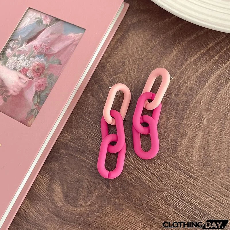 Women Fashion Geometric Fluorescent Rose Without Ear Hole Ear Clip Earrings