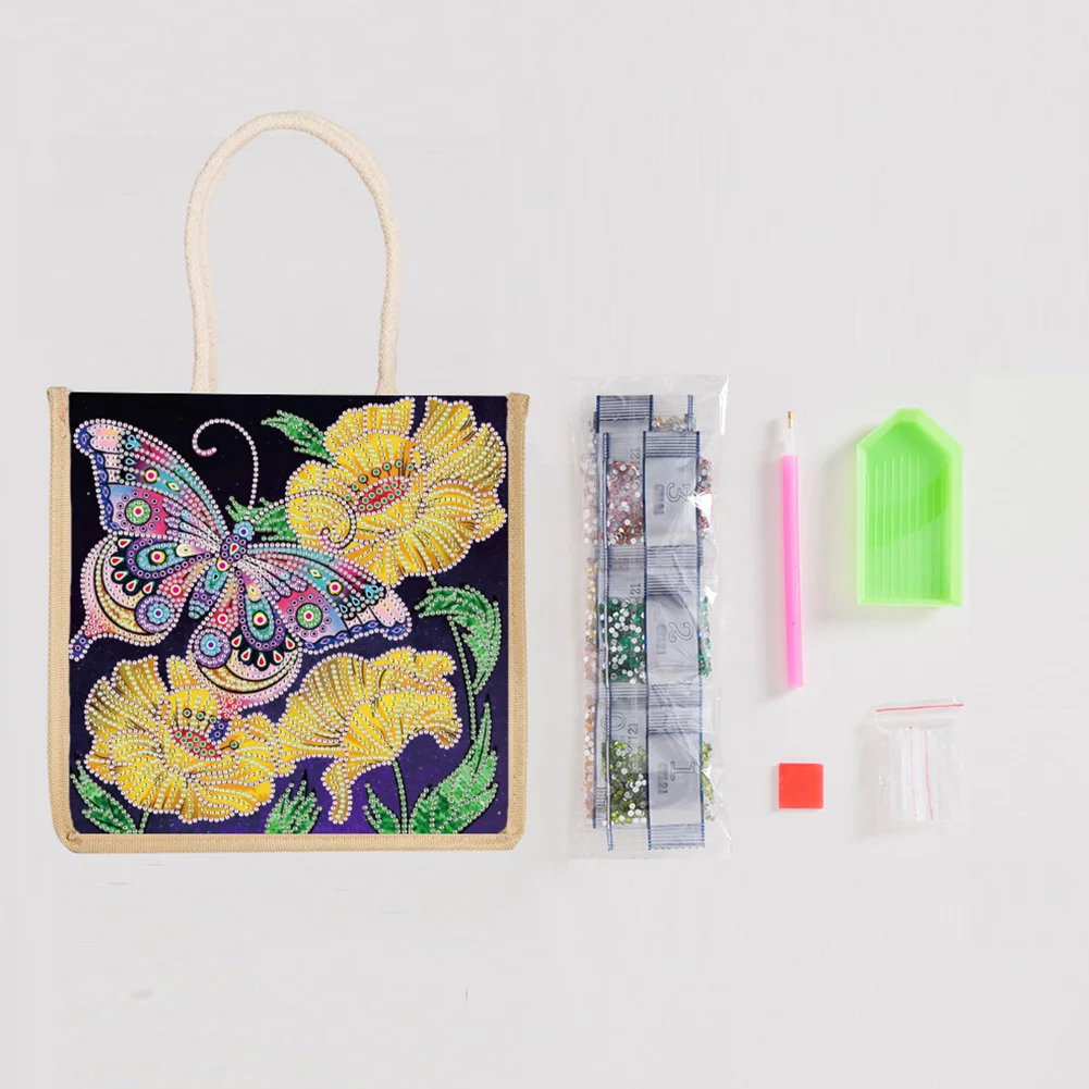 DIY Diamond Painting Linen Shopping Bag - Butterfly Flower